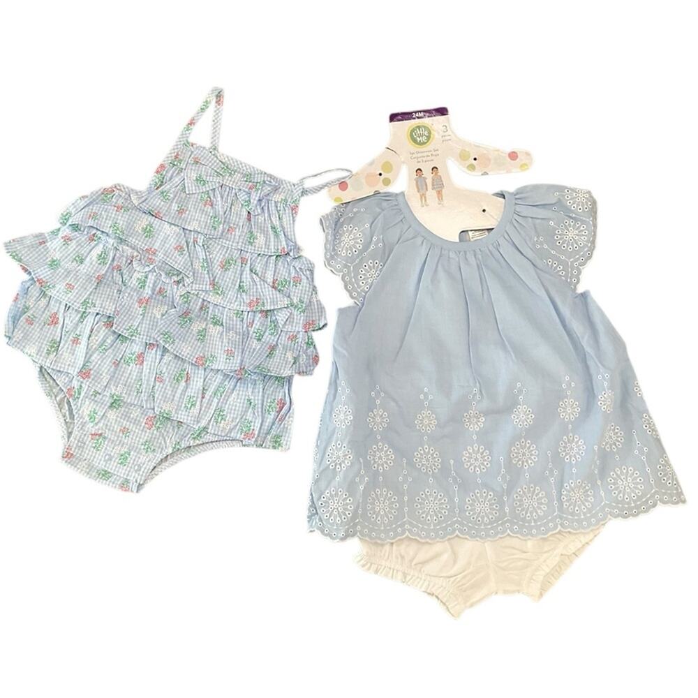 Little Me Girl’s Blue and White Eyelet Dress Outfit Set Size 24 Month’s NWT - Picture 2 of 11
